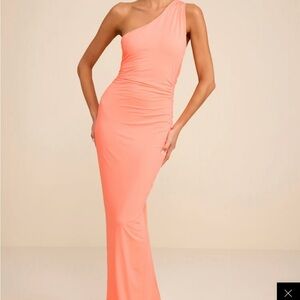 One-Shoulder Coral Evening Gown